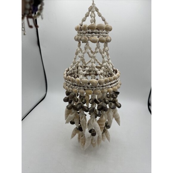 Dangling Shell Chandelier Handmade Wind Chime Home Decor 14x6” Nautical Ocean - Picture 4 of 10